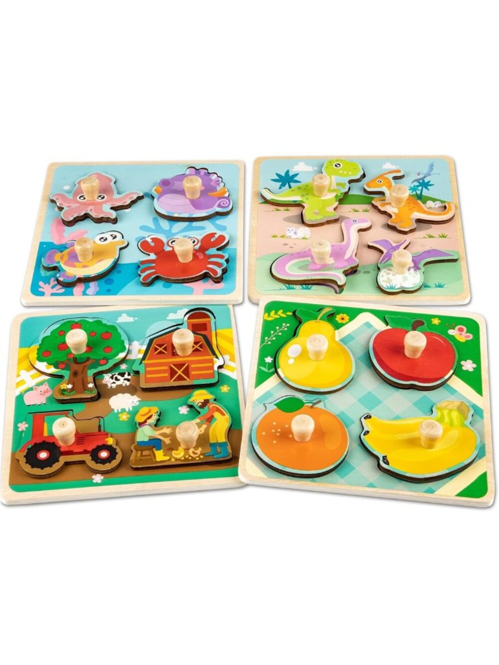 Eco-Friendly Wooden Toddler Puzzles - 4 Animal Jigsaw Sets for Fine Motor Skills